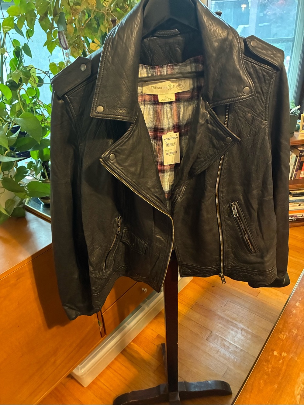 GENUINE LEATHER Treasure And Bond Moto Jacket- PLUS SIZE